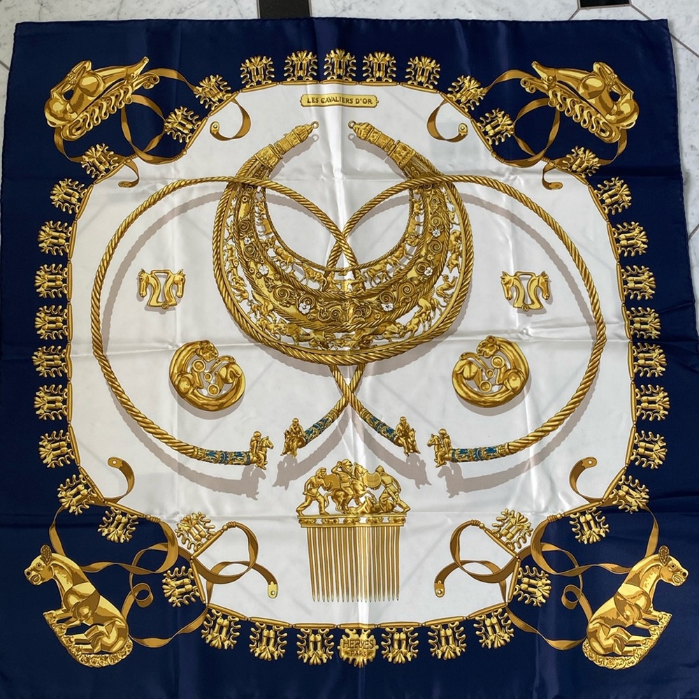 Vintage Hermes Carre 90 Les Cavaliers D'or Scarf